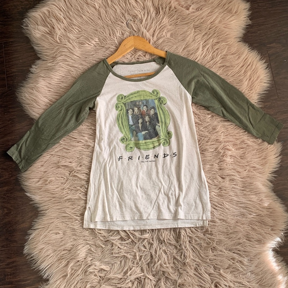 Love Tribe F.R.I.E.N.D.S Green and White Raglan Tee